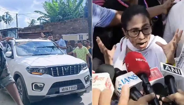 চব্বিশ পরগনায় মমতার গাড়িতে হামলা, ছোড়া হল পাথর, কাদা, জুতা